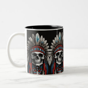 Tasse 2 Couleurs Crâne en chef amérindien avec coiffure