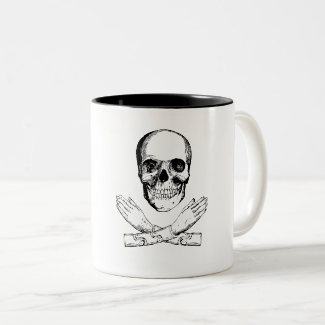 Tasse 2 Couleurs Crâne et mains mécaniques (Devant droit)