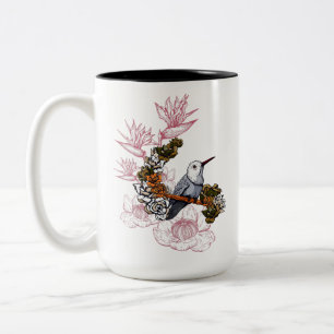 Tasse 2 Couleurs Crâne glauque et oiseau aux fleurs