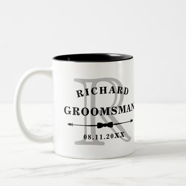 Tasse 2 Couleurs Cravate de la corneille blanche noire Monogramme M (Gauche)