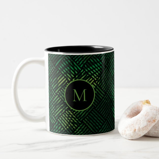 Tasse 2 Couleurs Créez votre propre monogramme de Motif Tropical (Avec donut)