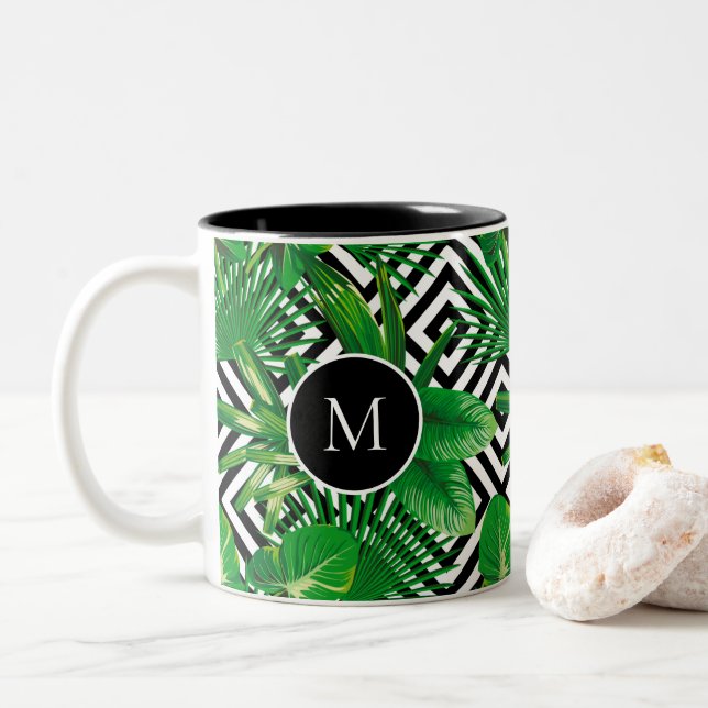 Tasse 2 Couleurs Créez votre propre monogramme de Motif Tropical (Avec donut)
