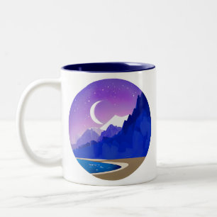 Tasse 2 Couleurs Crescent Moon, Lac et Montagnes en Violet & Bleu