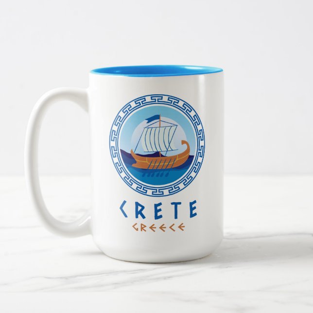 Tasse 2 Couleurs Crète, Grèce Design de navire grec (Gauche)