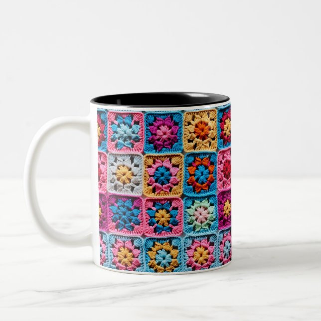 Tasse 2 Couleurs Crochet Granny Carré (Gauche)