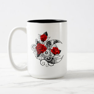 Tasse 2 Couleurs Croissant mécanique avec roses rouges