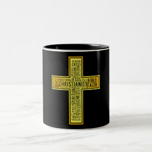 Tasse 2 Couleurs Croix d'or chrétienne - conception de texte