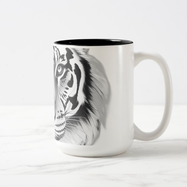 Tasse 2 Couleurs Croquis de charbon de bois sur le visage du tigre (Droit)