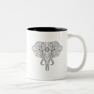 Tasse 2 Couleurs Croquis de griffonnage de tête d'éléphant