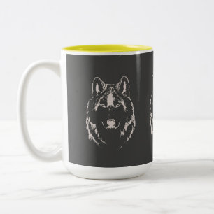 Tasse 2 Couleurs Croquis De Tête De Tête De Loup Gris Et Blanc