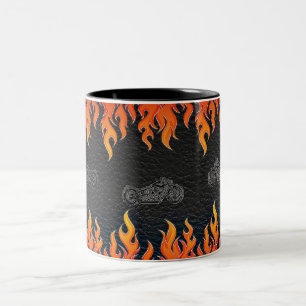 Tasse 2 Couleurs Cuir Noir Flammes Orange Feu Chaud Moto