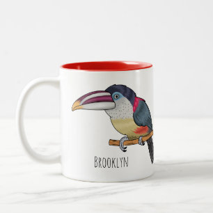 Tasse 2 Couleurs Curl crested aracari bird cartoon