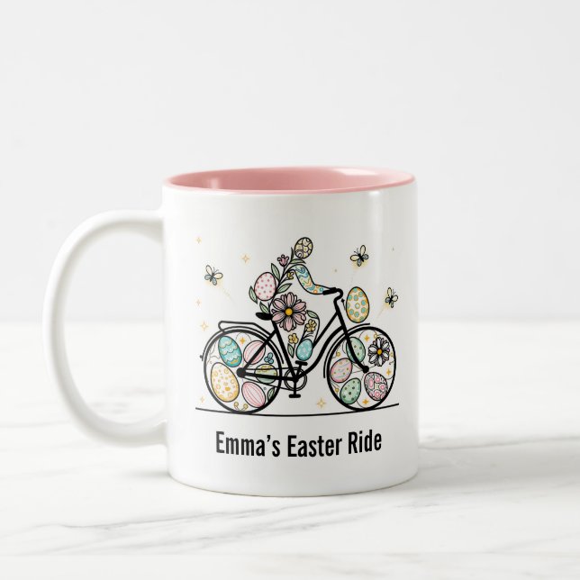 Tasse 2 Couleurs Custom Name Easter Bicycle Design (Gauche)