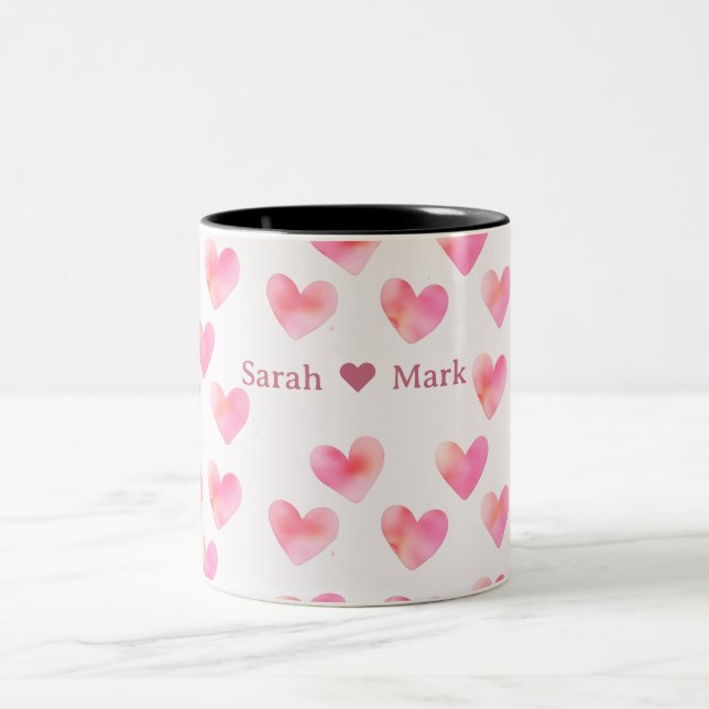 Tasse 2 Couleurs Custom Names Romantic Pink Love Design -  (Centre)