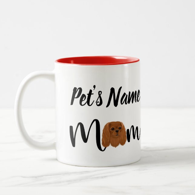 Tasse 2 Couleurs Custom Ruby Cavalier King Charles Spaniel Cadeau (Gauche)