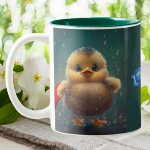 Tasse 2 Couleurs Cute Baby jaune Canard dans la pluie Citation pers