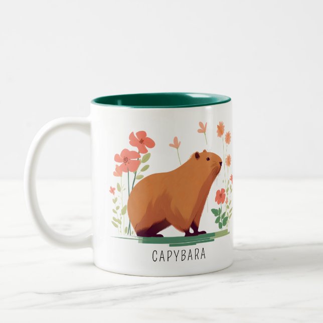 Tasse 2 Couleurs Cute Capybara et Fleurs (Gauche)
