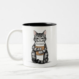 Tasse 2 Couleurs Cute Cat tenant Coffee Cup