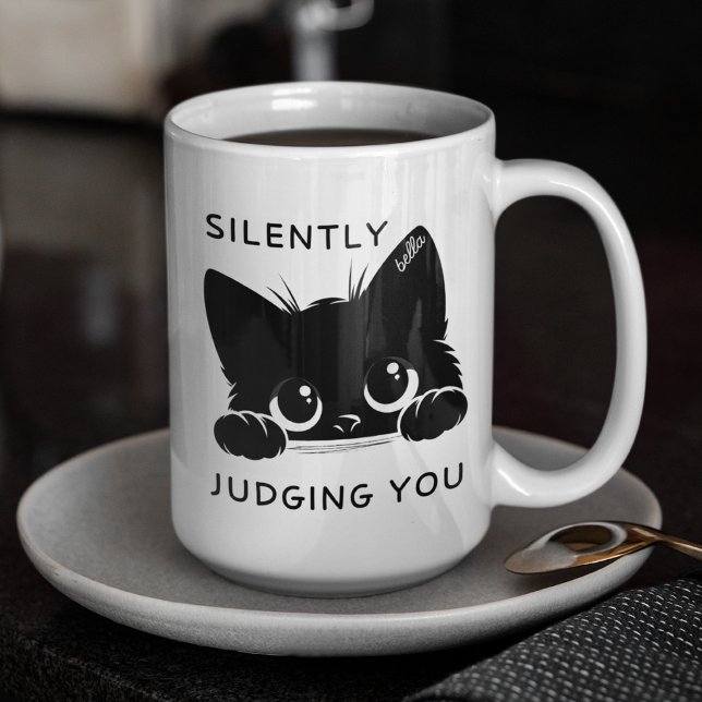 Tasse 2 Couleurs Cute Chat Noir Silencieusement Vous Jugeant Person (Créateur téléchargé)