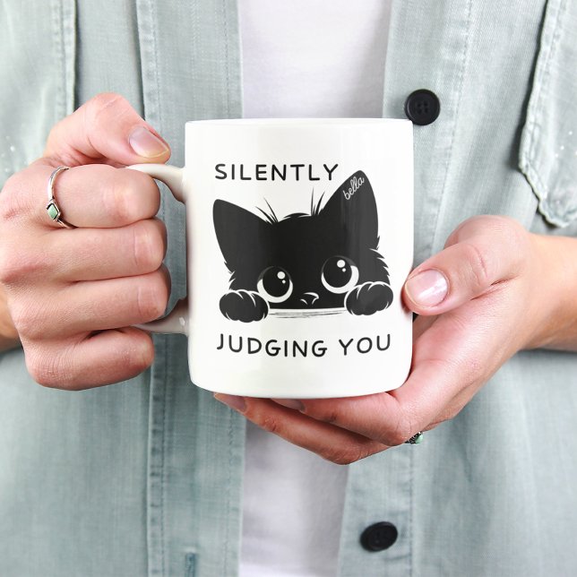 Tasse 2 Couleurs Cute Chat Noir Silencieusement Vous Jugeant Person (Créateur téléchargé)
