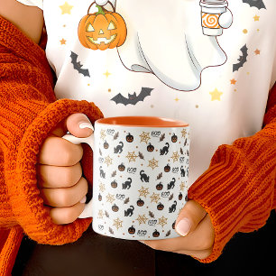 Tasse 2 Couleurs Cute Citrouille Chat Noir Halloween Motif