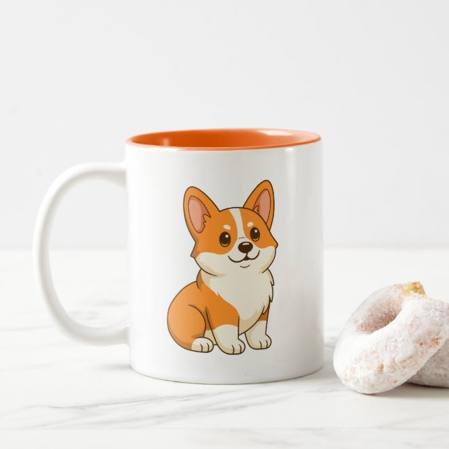 Tasse 2 Couleurs Cute Corgi Dog (Avec donut)