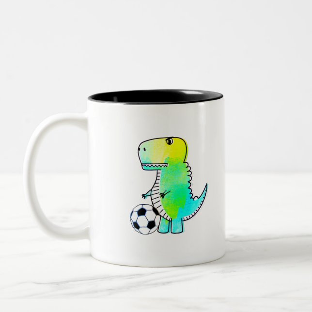 Tasse 2 Couleurs Cute Dinosaur Aime Le Football Aquarelle (Gauche)