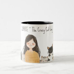 Tasse 2 Couleurs Cute Felines Crazy Cat Lady avec nom
