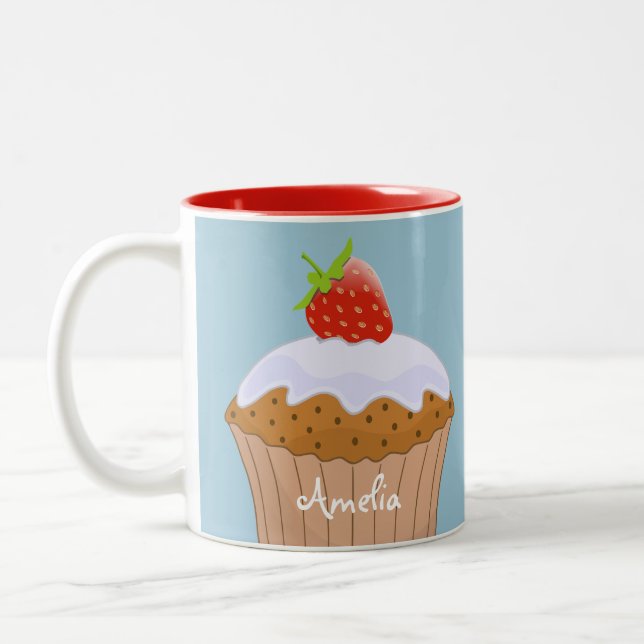 Tasse 2 Couleurs Cute fraise Bun personnalisé (Gauche)