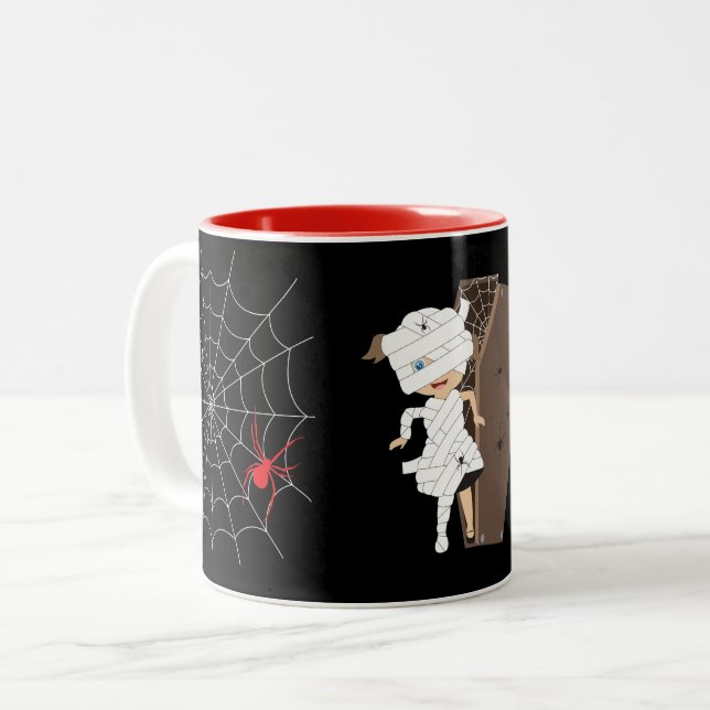 Tasse 2 Couleurs Cute Girl Mummy Coffin Halloween (Devant gauche)