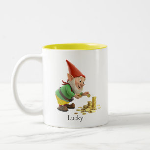 Tasse 2 Couleurs Cute Gnome avec pièces d'or, calligraphie et monog