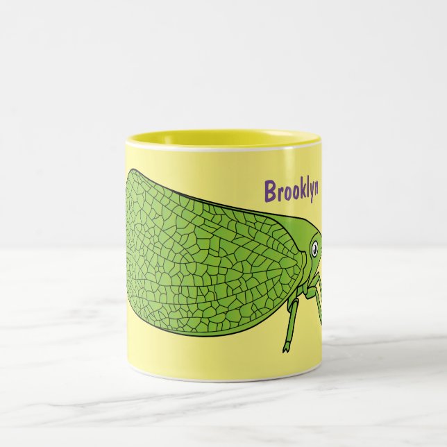 Tasse 2 Couleurs Cute green leaf hopper insect cartoon illustration (Centre)