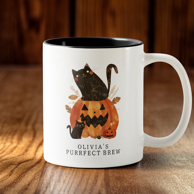 Tasse 2 Couleurs Cute Halloween Chat Personnalisé (Créateur téléchargé)