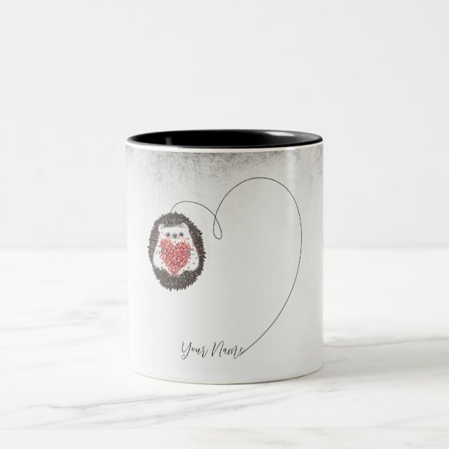Tasse 2 Couleurs Cute Hérisson Noir Coeur Blanc (Centre)