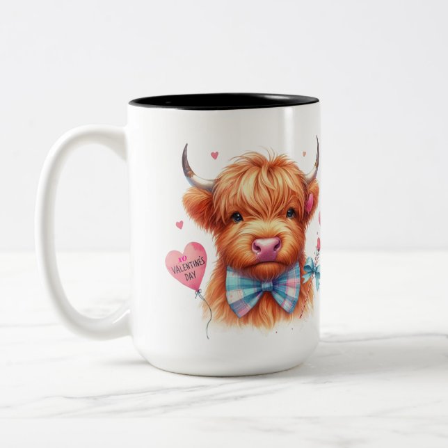 Tasse 2 Couleurs Cute Highland Cow Valentine (Gauche)