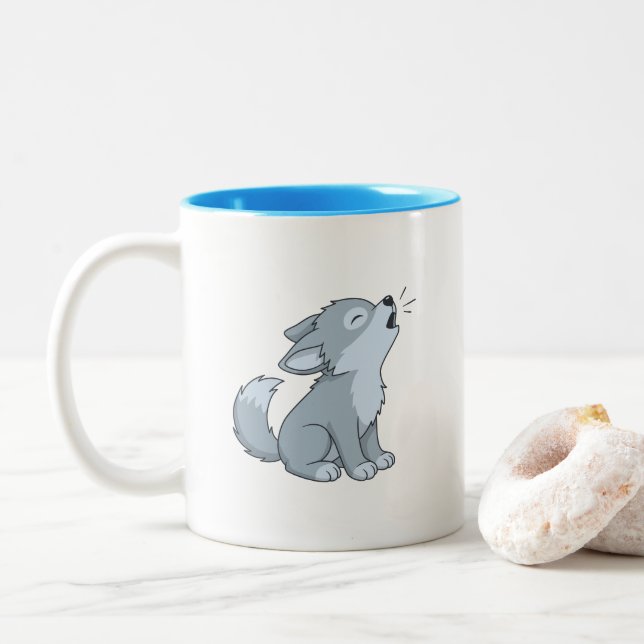 Tasse 2 Couleurs Cute Howling Wolf Pup (Avec donut)