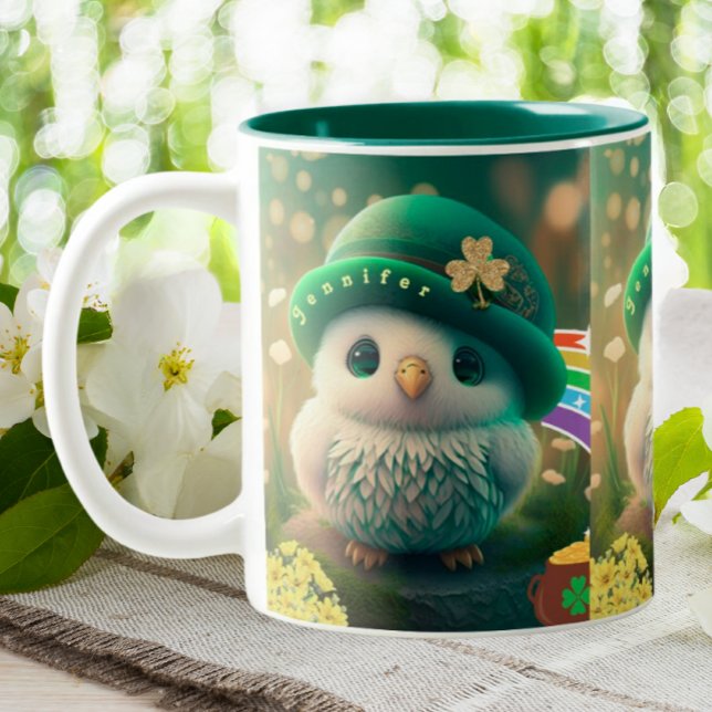 Tasse 2 Couleurs Cute Jour de la Saint Patrick Baby Owl Personnalis (Créateur téléchargé)