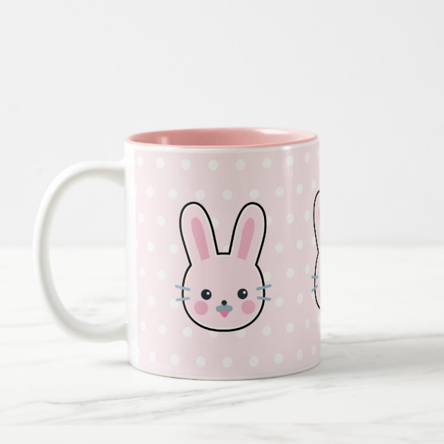 Tasse 2 Couleurs Cute Kawaii lapin rose et Pois (Gauche)