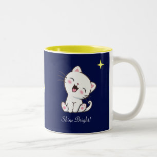 Tasse 2 Couleurs Cute Kitty Chat & Étoile sur Blue