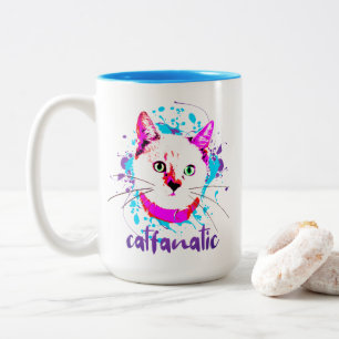 Tasse 2 Couleurs Cute Kitty Visage Hot rose Bleu Chat Fanatique