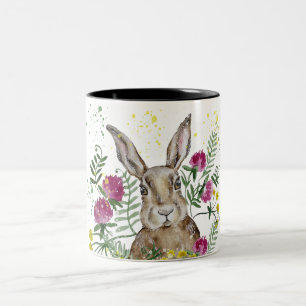 Tasse 2 Couleurs Cute lapin en fleurs d'aquarelle