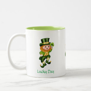 Tasse 2 Couleurs Cute Leprechaun, Calligraphie & Pot d'or