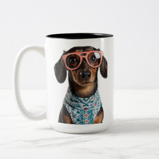 Tasse 2 Couleurs Cute Little Dachshund With Red Glasses