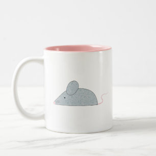 Tasse 2 Couleurs Cute Little Grey Mouse avec queue et nez roses