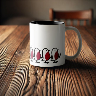 Tasse 2 Couleurs Cute Marching Robins Simple Bird Line Drawing