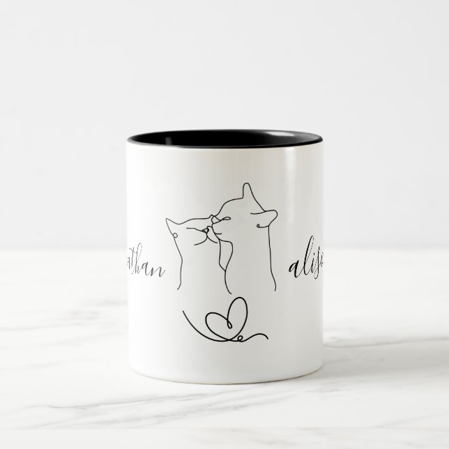 Tasse 2 Couleurs Cute Mariage Engagement Party Chats Couple Cadeau (Centre)