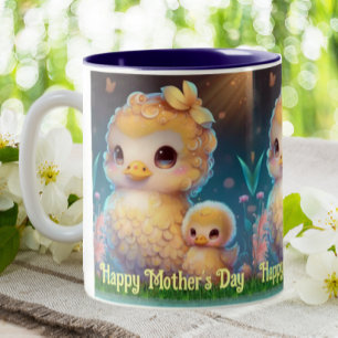 Tasse 2 Couleurs Cute Mom and Baby Duck in Garden Mother's Day Art