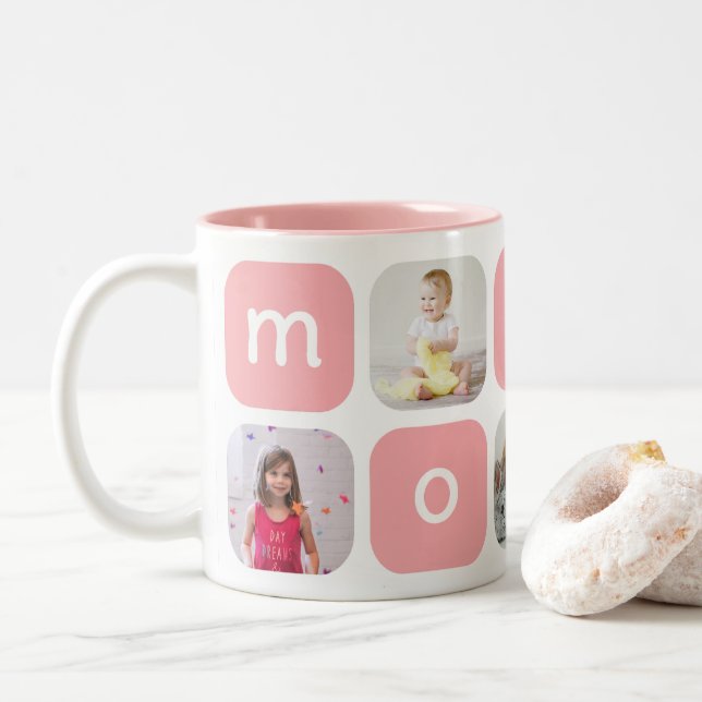 Tasse 2 Couleurs Cute Mom Heart Photo Collage Couleur modifiable (Avec donut)