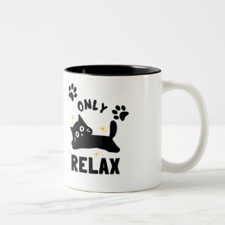 Tasse 2 Couleurs ​Cute "Only Relax" Cat Silhouette & Paw Prints Min