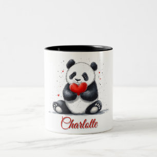Tasse 2 Couleurs Cute Panda Holding Heart avec nom personnalisable